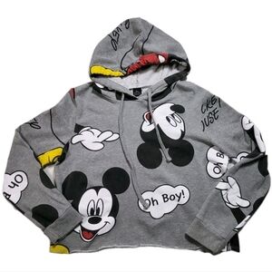 Mickey Mouse Gray Cropped "Oh Boy" Kidcore Hoodie Women's Large